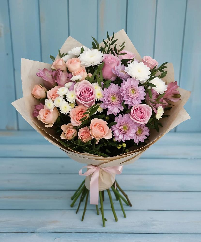 Букет цветов из: Хризантемы, Розы и Альстромерии в Старом Крыму