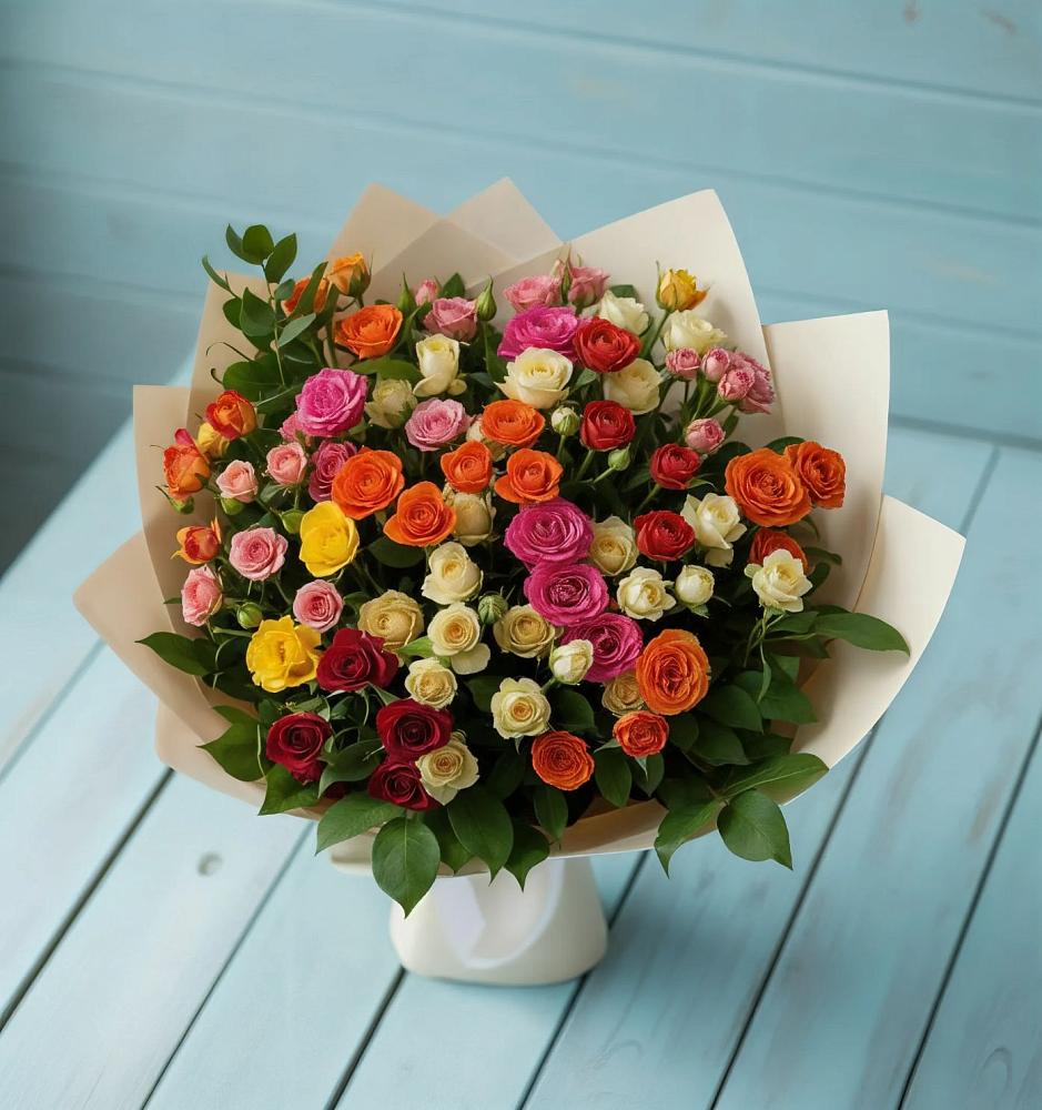 Букет Микс из разноцветных кустовых роз в Старом Крыму