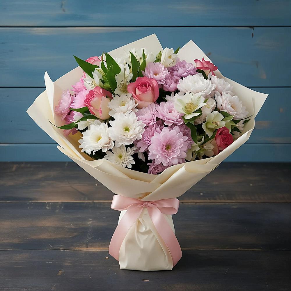 Букет цветов из: Хризантемы, Альстромерии и Розы в Старом Крыму